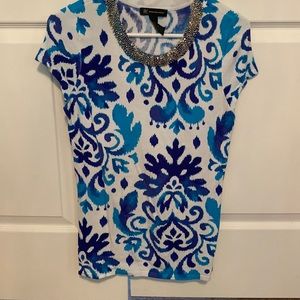 INC Blue/Teal/White Top with Silver Beading